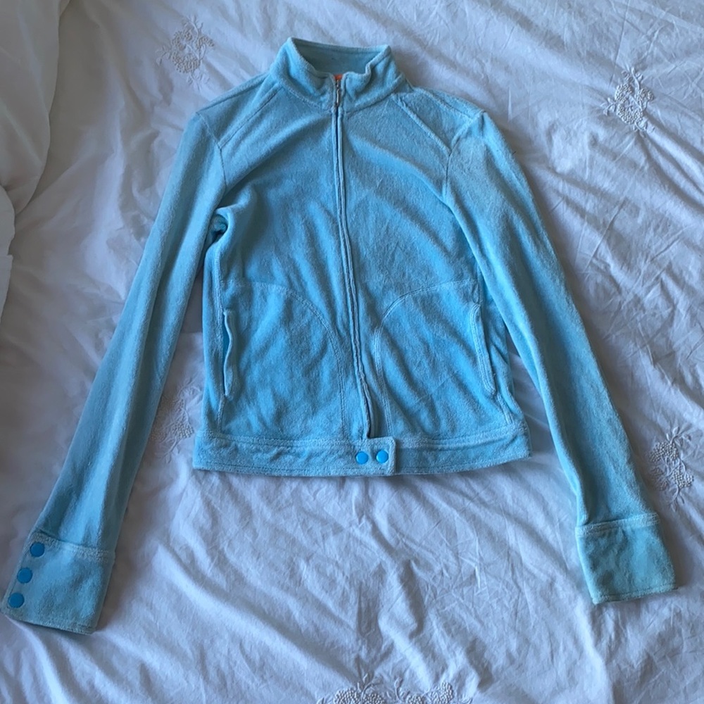 Juicy Couture Vintage Terry Cloth Zip-up in light blue. Size Small.